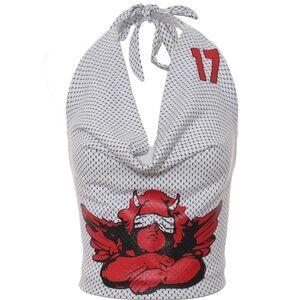 Boys Lie Beige Halter Crop Top with Pink Floral Print